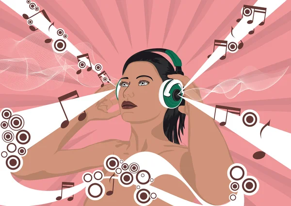 Kvinne lytte til musikk – stockvektor
