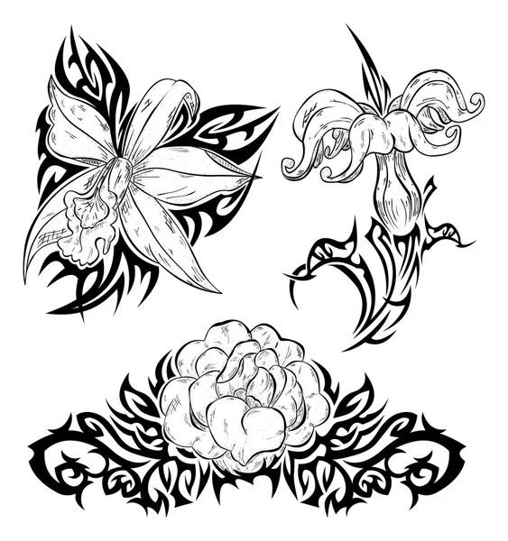 Tatuaggio con fiori — Vettoriale Stock