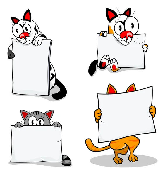 Gatos de dibujos animados con pancartas — Vector de stock