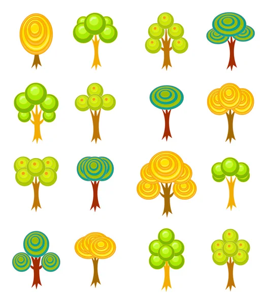 Icone alberi dei cartoni animati — Vettoriale Stock