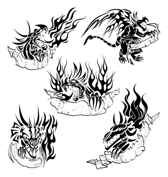Племінні дракони з етикетками — стоковий вектор