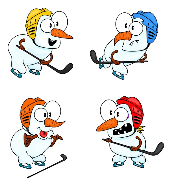 Снеговики играют в хоккей — стоковый вектор
