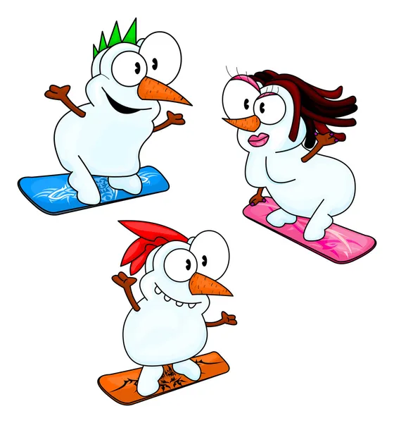 Snowboarding snowmen — Stock Vector