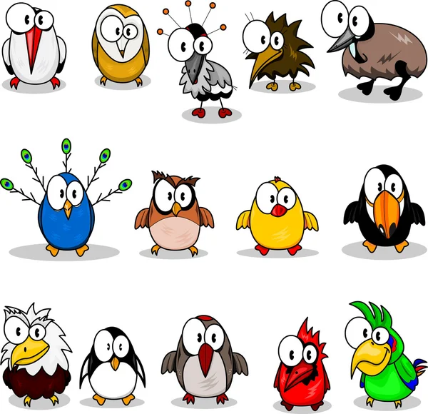 Colección de aves de dibujos animados — Vector de stock