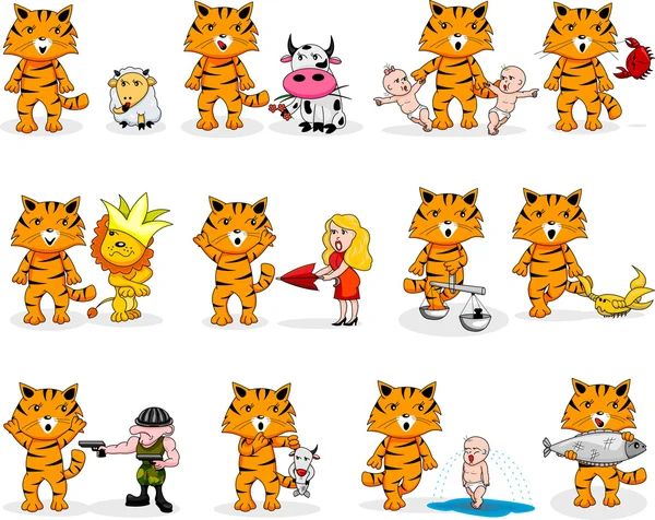 Zodíaco de tigre de dibujos animados — Vector de stock