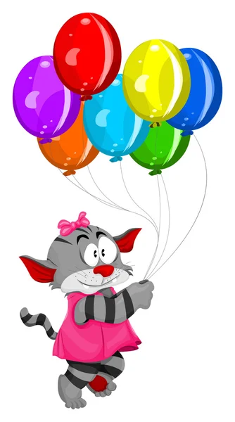Gatito de dibujos animados con globos — Vector de stock