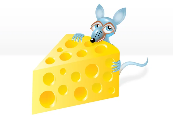 Mouse is stealing a piece of cheese — Stock Vector