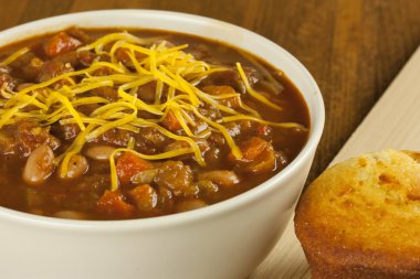 Bowl of Chili with Cornbread clipart