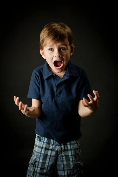 Giovane ragazzo urlando con emozione Fotografia Stock