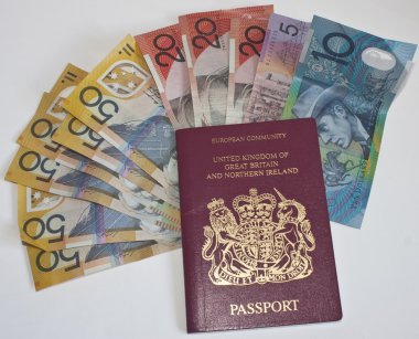 Autralian dollars and passport clipart