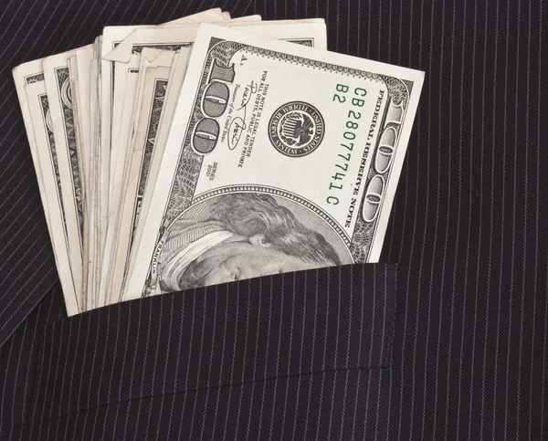 Δολάρια στην τσέπη του κοστούμι — Φωτογραφία Αρχείου