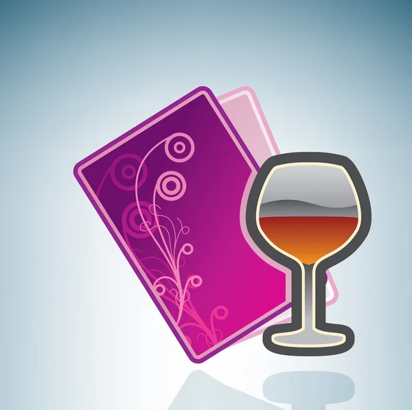Valentine/liefde kaart & glas wijn — Stockvector