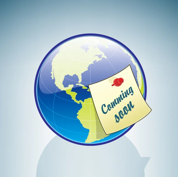 Globe & Coming Soon Sticker — Stockvector