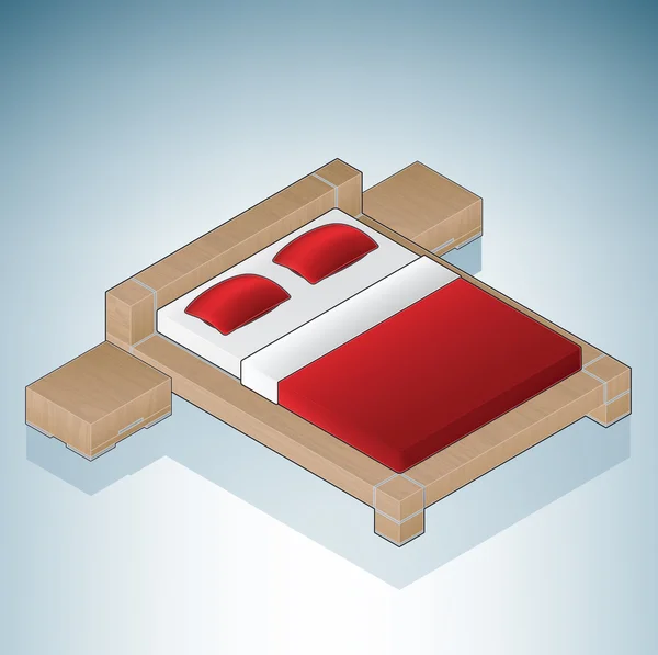 Möbel: King Size Bett mit Nachttisch — Stockvektor