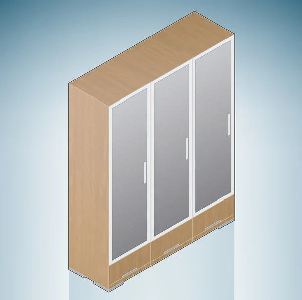 Мебель: спальня шкаф со стеклянными дверями — стоковый вектор