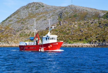 Fishing boat in a fjord of northern Norway clipart