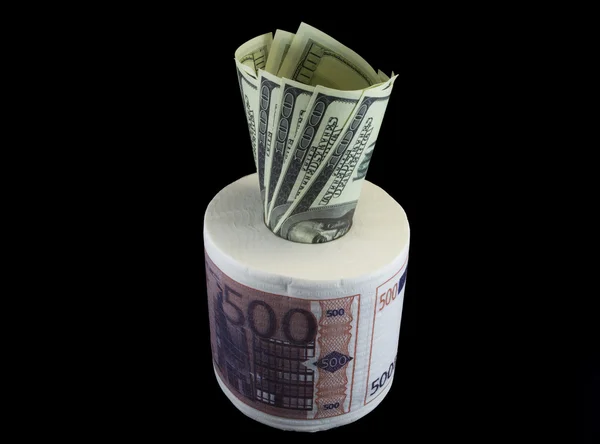 Toilet paper EUR with USD — Stock Photo, Image