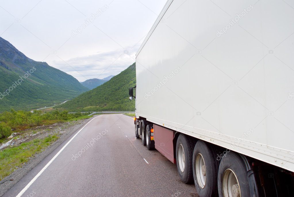 Semi-truck on mountain road