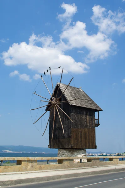 stock image Old windmill on a roadside of the Bulgarian road