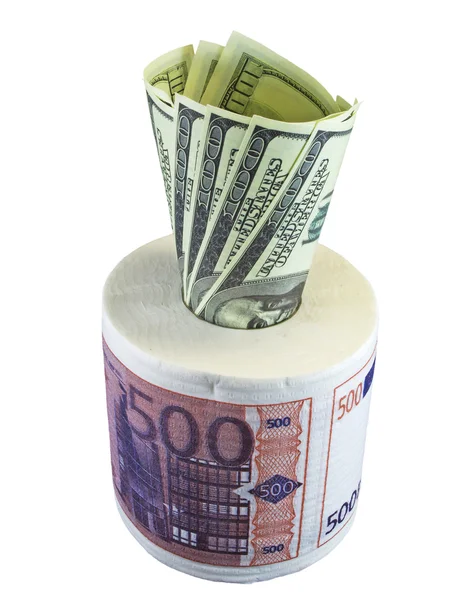 Toilet paper EUR and USD — Stock Photo, Image