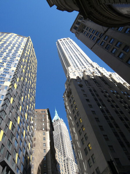Modern office buildings rising high in Manhattan