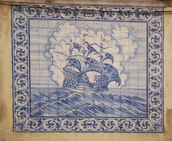 Windjammer picture on portuguese tiles — Stock Photo, Image
