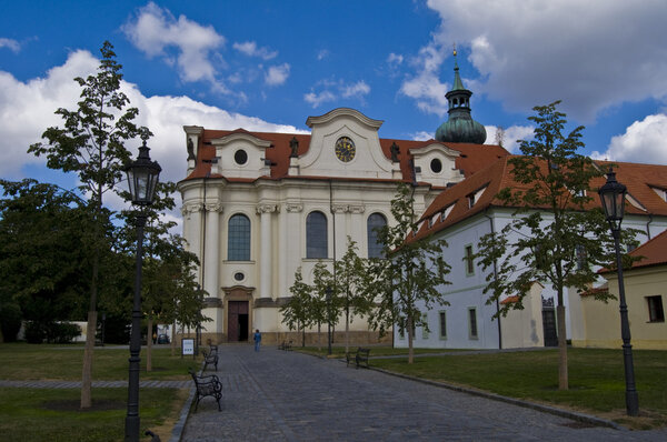 Beautiful exterior of the Brevnov monastery in Prague