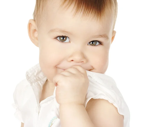 Shy child turn and smile — Stock Photo, Image