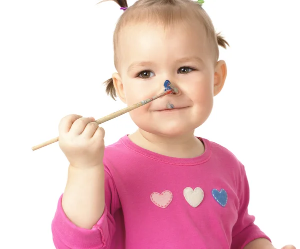 Klein meisje verf op haar neus — Stockfoto