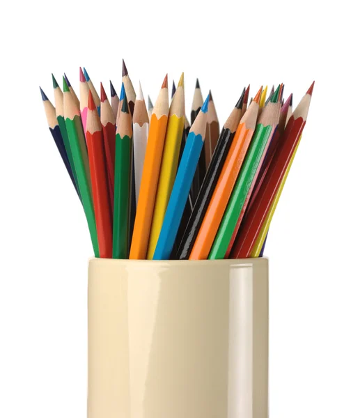 Bos van kleur kleurpotloden in een kopje — Stockfoto