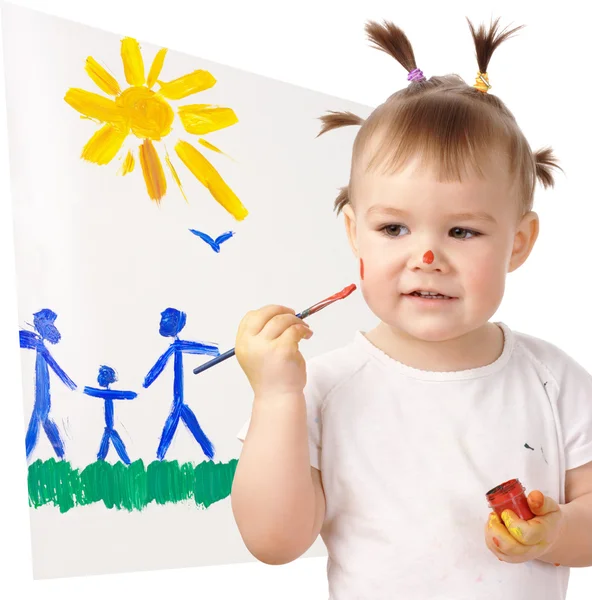 Little girl paint on her cheek — Stock Photo, Image