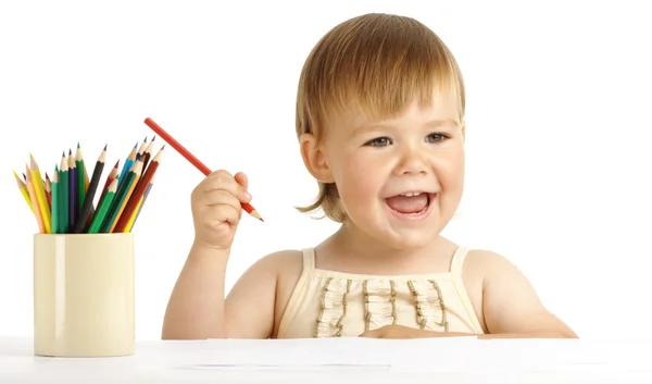 Kind spelen met kleur potloden — Stockfoto