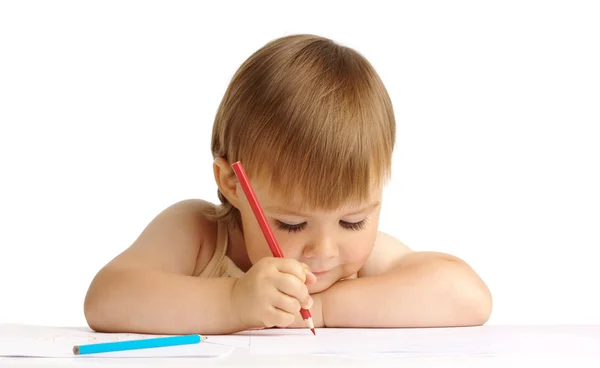 Tirage enfant avec crayon rouge — Photo