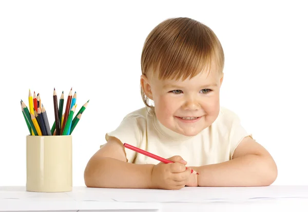 Child draw with red crayon — Stock Photo, Image