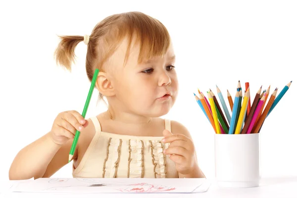 Renkli kalemler ile şirin çocuk oyun — Stok fotoğraf