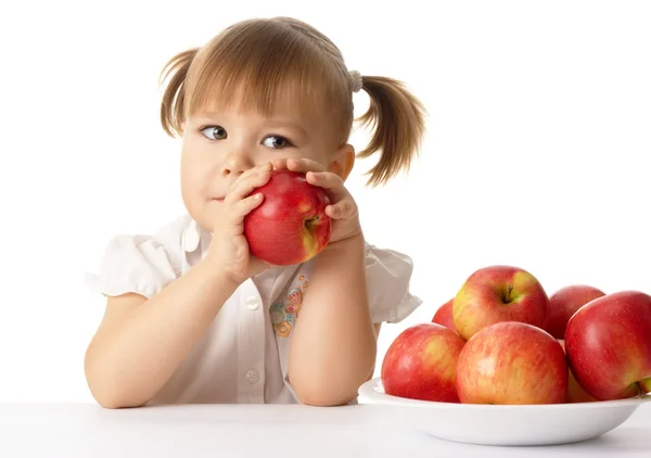 Aranyos gyermek, almával — Stock Fotó