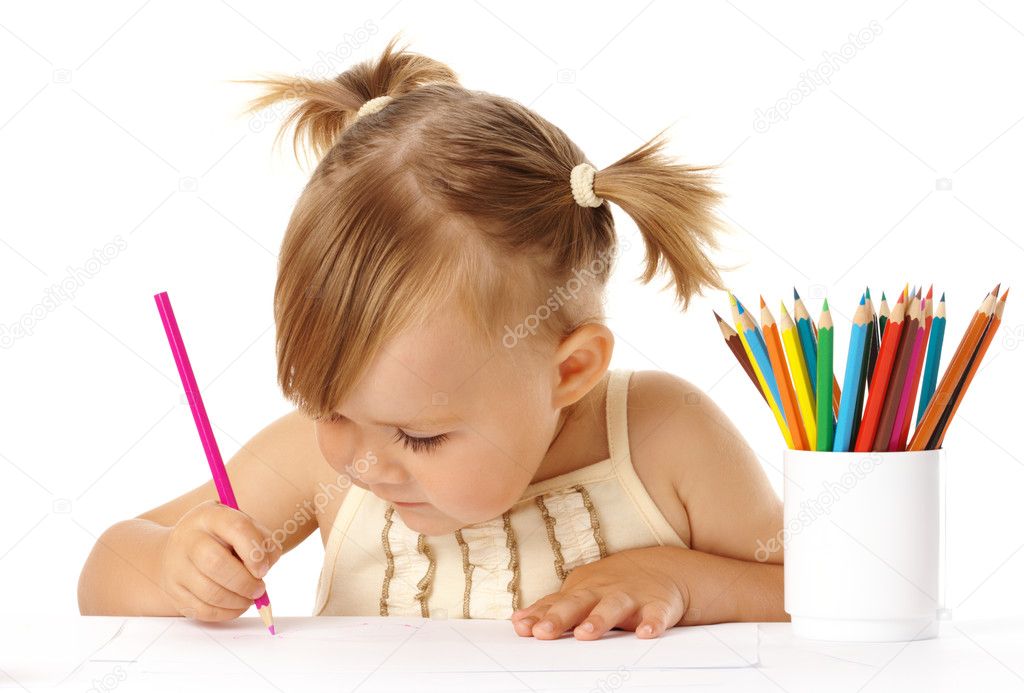 Cute child draw with pencils