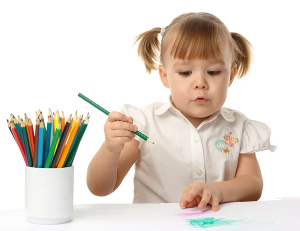 Cute child draw with color pencils — Stock Photo, Image