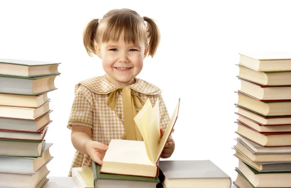 小女孩用书，回学校 — 图库照片