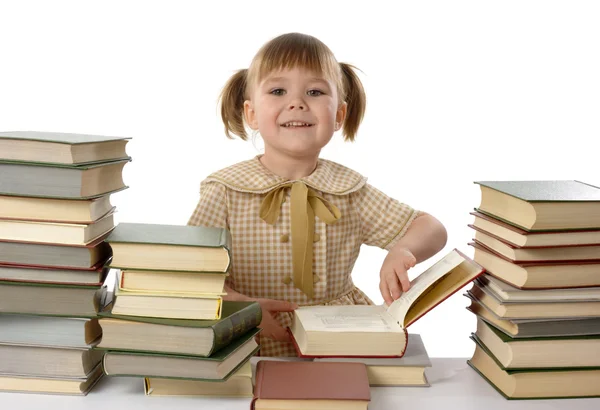Petite fille avec des livres, retour à l'école — Photo