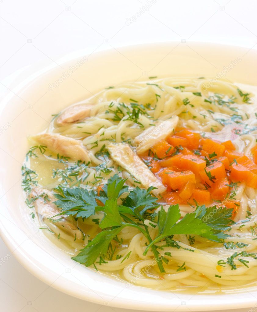 Chicken soup with spaghetti