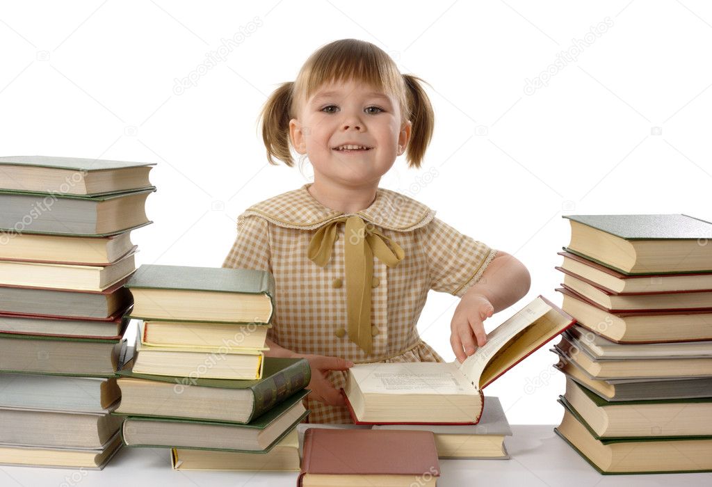 Little girl with books, back to school