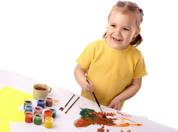 Lindo niño pintura usando manos — Foto de Stock