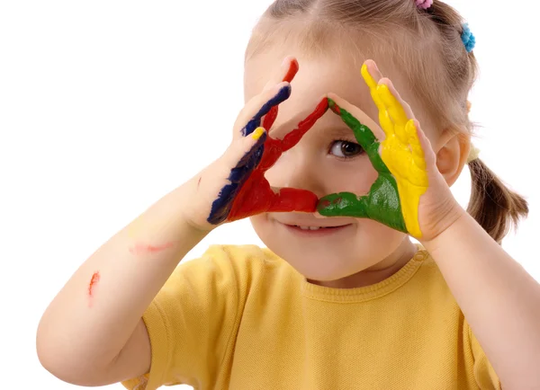 Carino bambino vernice con le mani — Foto Stock