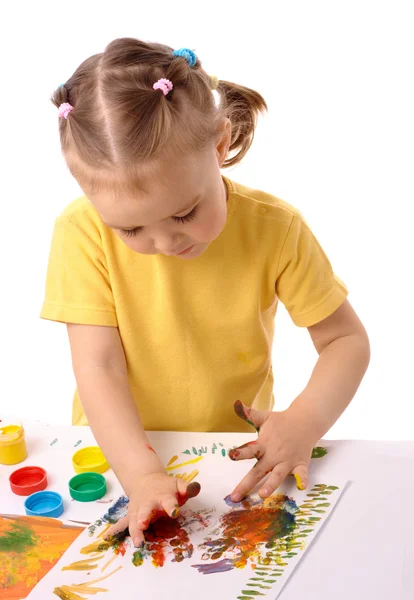 Mignon enfant peinture à l'aide des mains — Photo