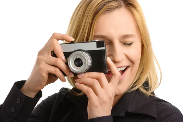 Kvinna ta ett skott med fotokamera — Stockfoto