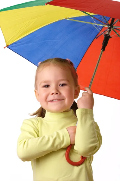 stock image Child catching raindrops under umbrella