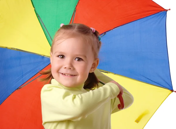 Renkli şemsiye ile şirin çocuk — Stok fotoğraf
