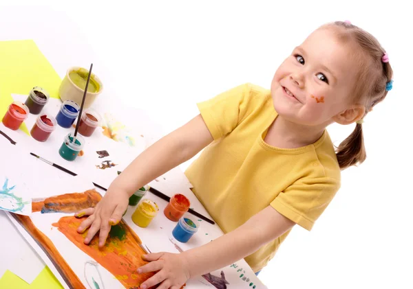 Cute child with painted hands — Stock Photo, Image