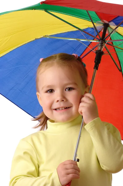 Cute child with colorful umbrella — Stock Photo, Image